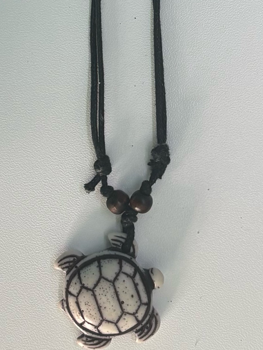 Turtle Necklace with Adjustable Black Cord and Wooden Beads